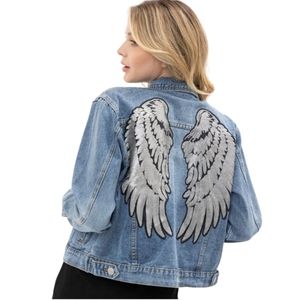 Vocal blue angel wings silver denim jean jacket